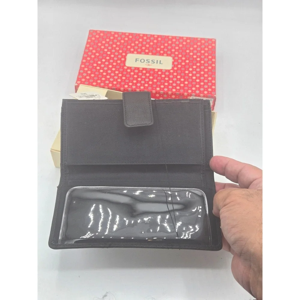 Fossil Black Leather Checkbook‎ Clutch/Wallet - NWT